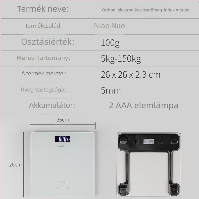 Testtömeg-mérleg – otthoni precíz elektronikus mérleg, intelligens egészségmérleg kollégiumi használatra, teherbírás 150 kg, lépésköz 0,2 kg