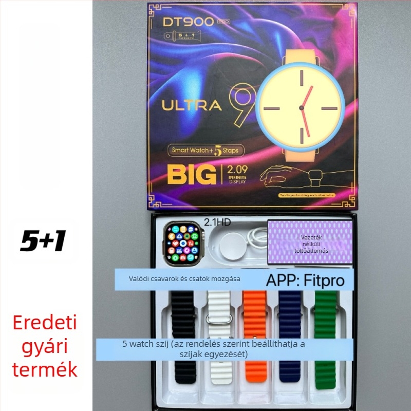 Okosóra IPS négyszögletes kijelzővel, Bluetooth, vezeték nélküli töltés, pulzusmérés és alvásfigyelés