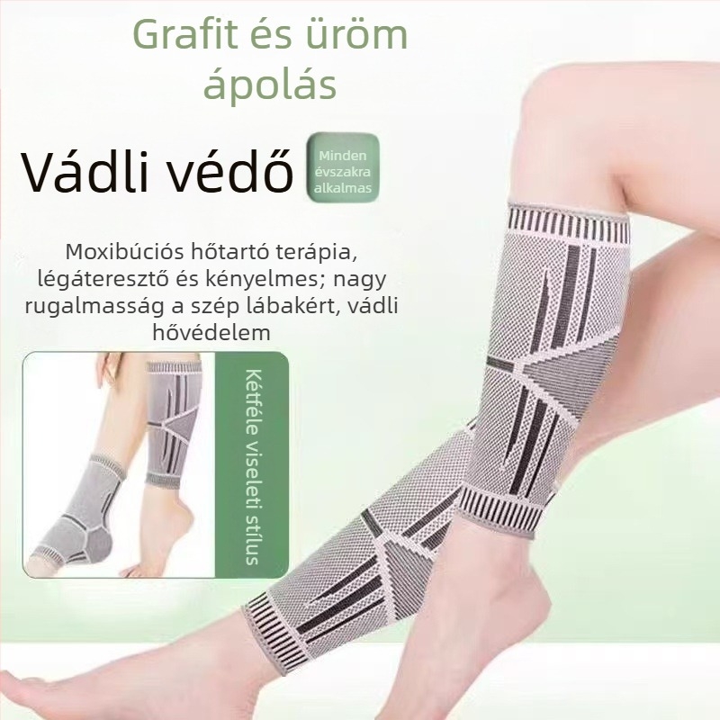 Grafénos vádliprotktor, melegítő sportos lábszárvédő, boka- és térdvédő, uniszex