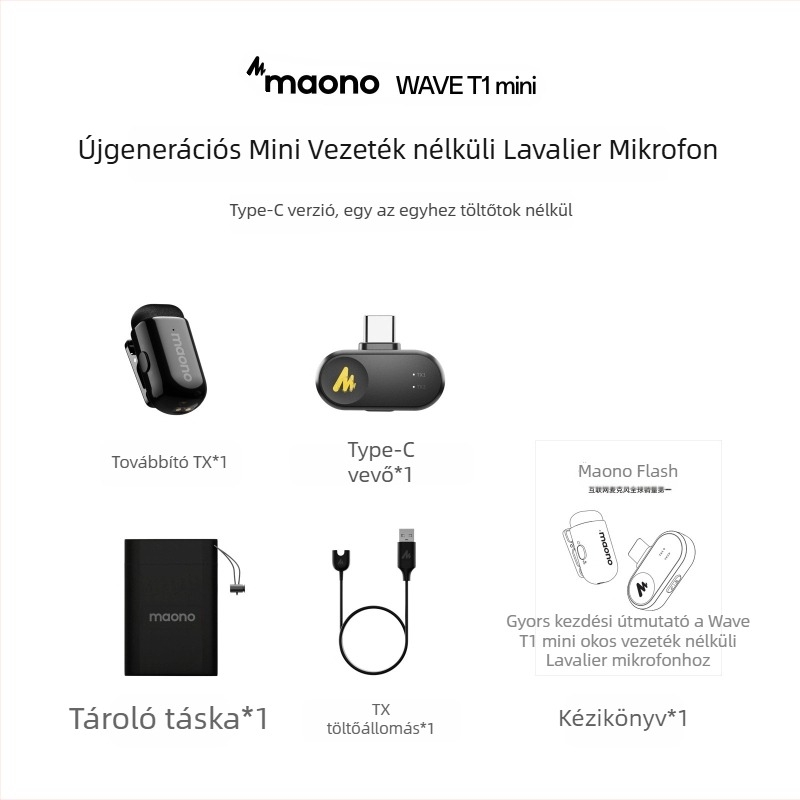 Maono Flash T1Mini omnidirekcionális klip-mikrofon vezeték nélküli mobil élő közvetítéshez