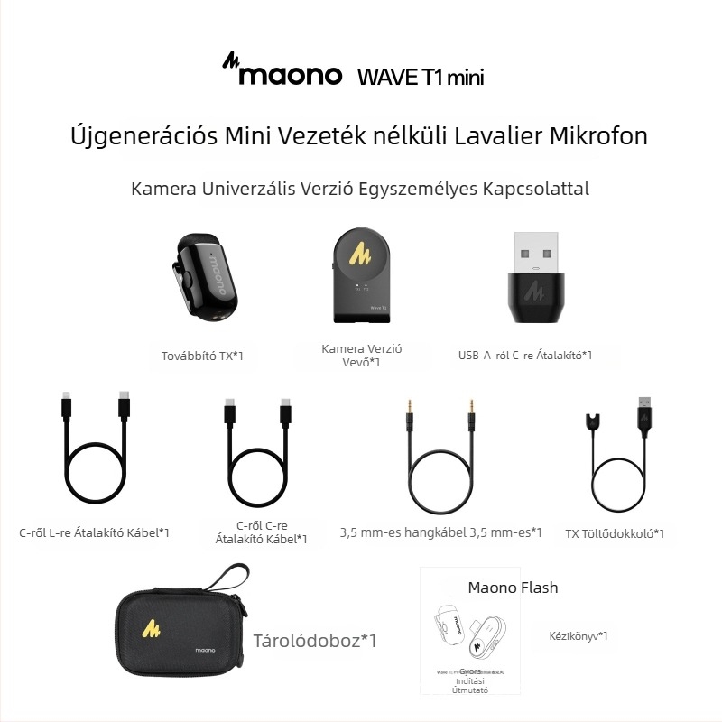 Maono Flash T1Mini omnidirekcionális klip-mikrofon vezeték nélküli mobil élő közvetítéshez
