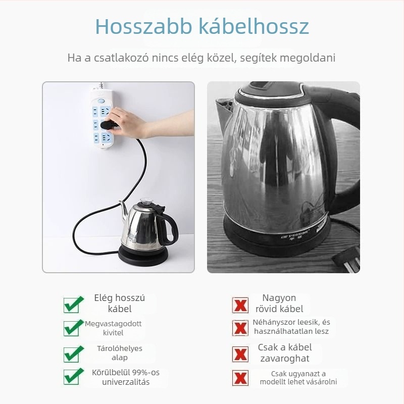 Elektromos kanna alap és kiegészítői — levehető felépítés; kábeles alap; univerzális kompatibilitás a nagy márkákkal