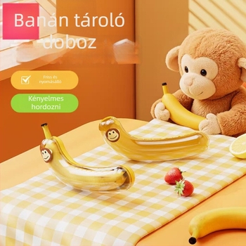 Banán tároló doboz – műanyag, 100% új anyag, fedővel, aranyos rajzfilmszerű dizájn