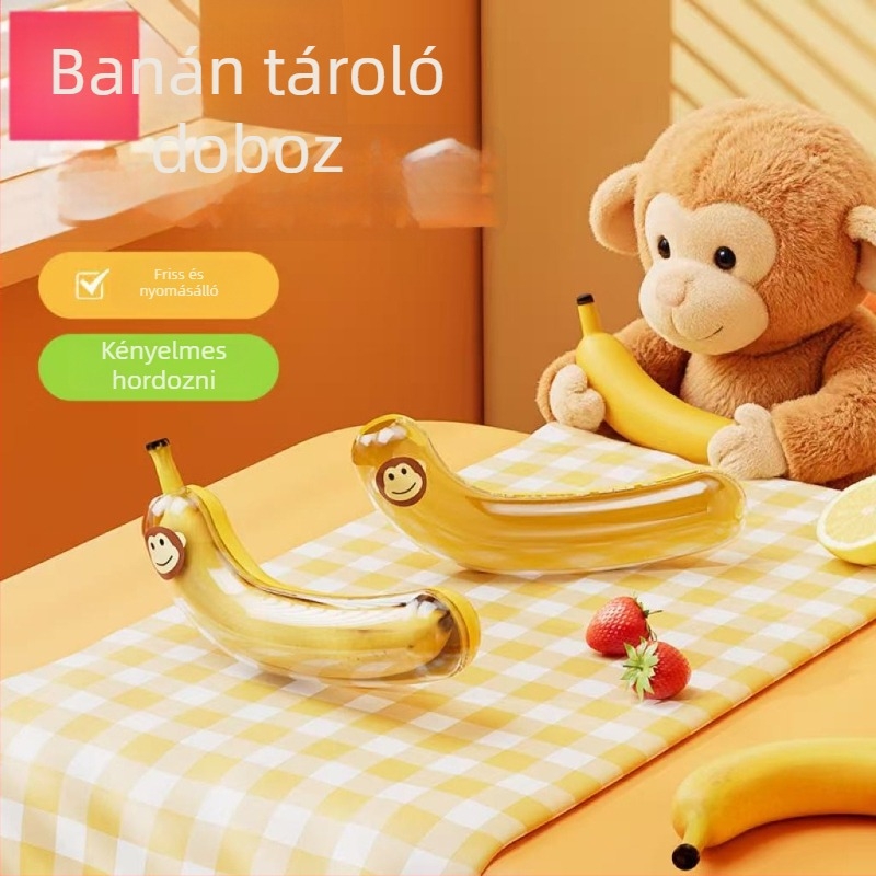Banán tároló doboz – műanyag, 100% új anyag, fedővel, aranyos rajzfilmszerű dizájn