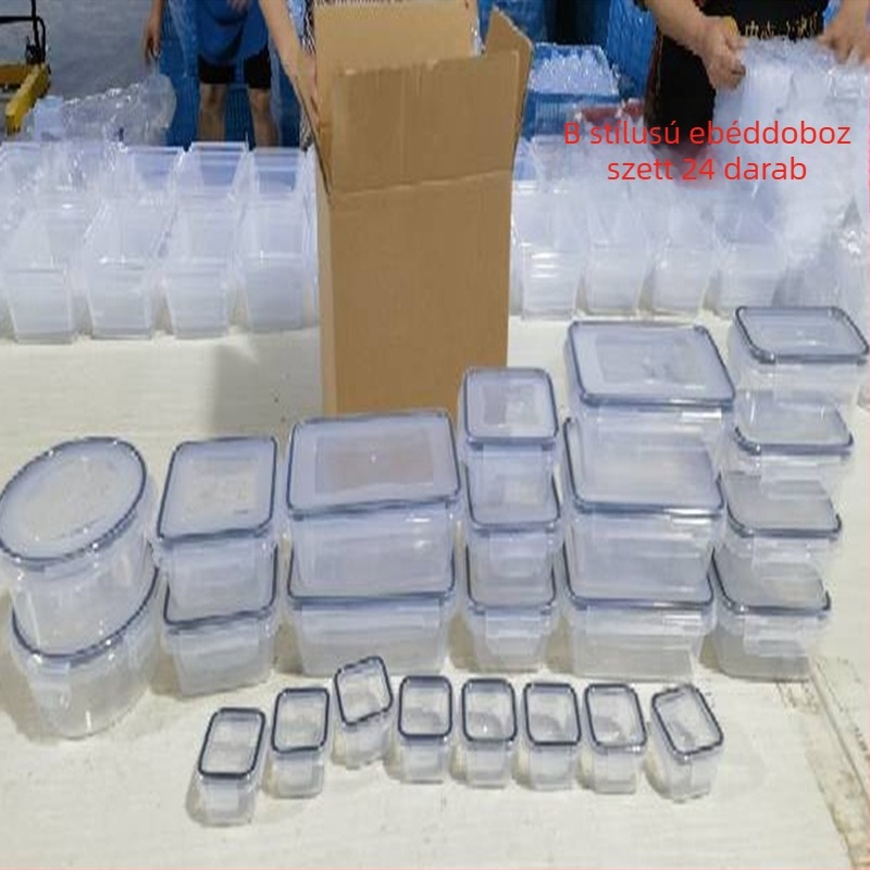 Műanyag élelmiszerbiztos tárolóedények készlet, négyszögletes, 800–1000 ml, mikrohullámú sütőben használható