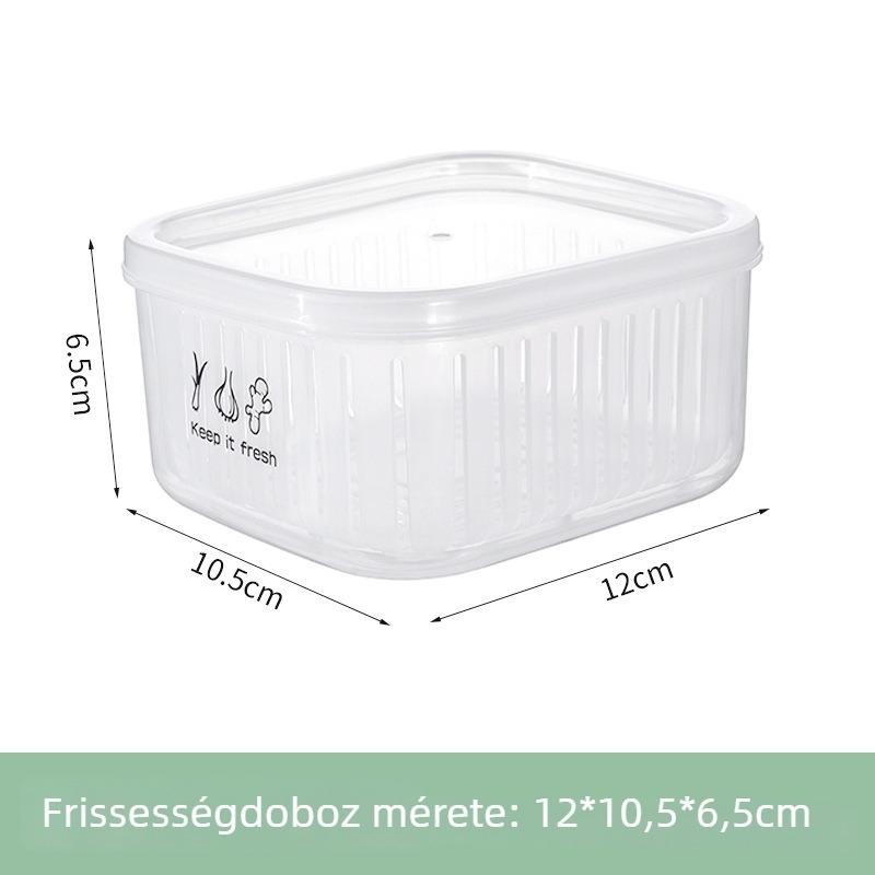 Háztartási konyhai leeresztő tároló fedővel, négyszögletes forma, PP+PE anyag, 300 ml kapacitás, mikrohullámú kompatibilis