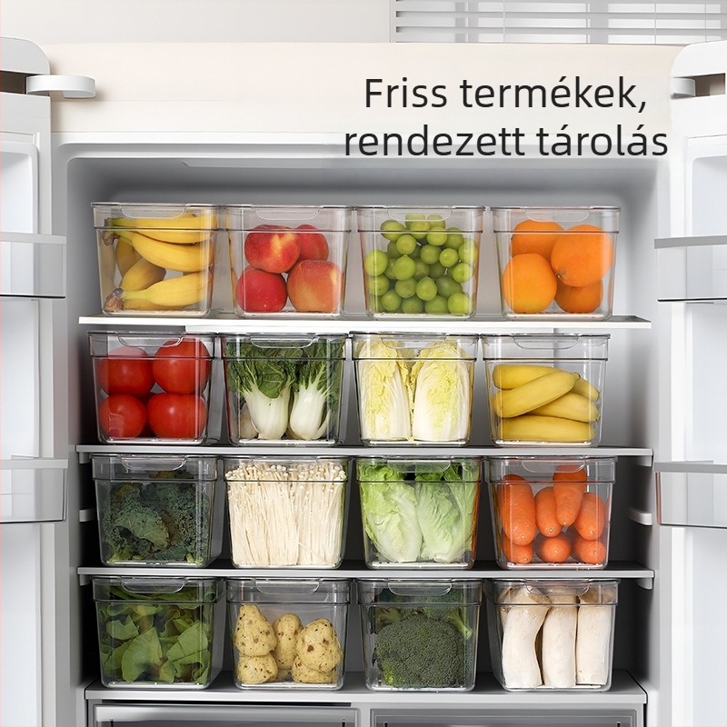 FaSoLa Hűtőszekrényhez való tároló doboz fedővel – Konyhai rendszerező a frissesség megőrzéséért, PET anyag, többfunkciós élelmiszertároló