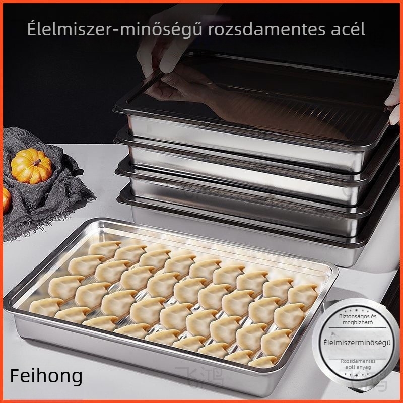 Élelmiszer-minőségű rozsdamentes acél dumpling tál és négyzet alakú hűtőszekrény tároló tálca