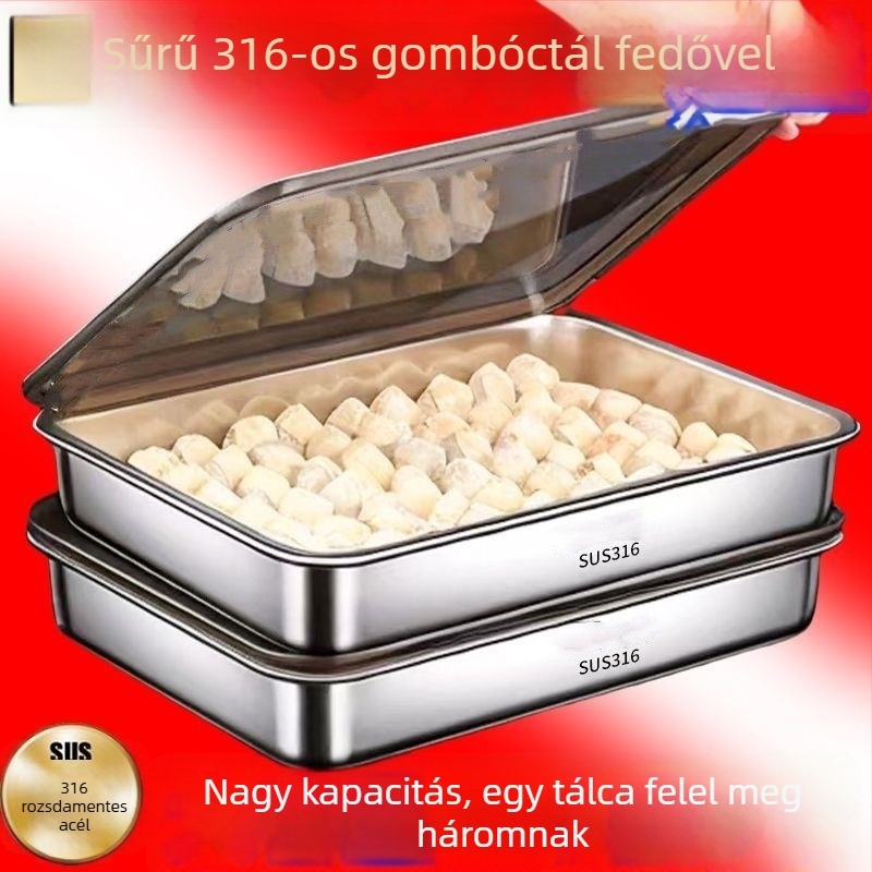 Élelmiszer-minőségű rozsdamentes acél dumpling tál és négyzet alakú hűtőszekrény tároló tálca