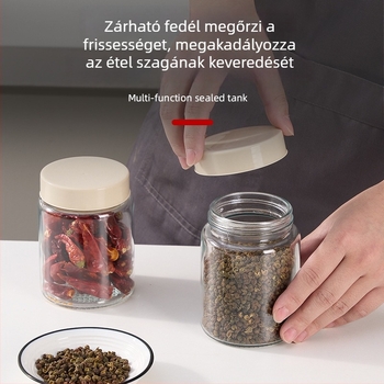 Konyhai üveg zárható fedéllel – fűszertároló, kör alakú, 300 ml alatti kapacitás, élelmiszer-minőség