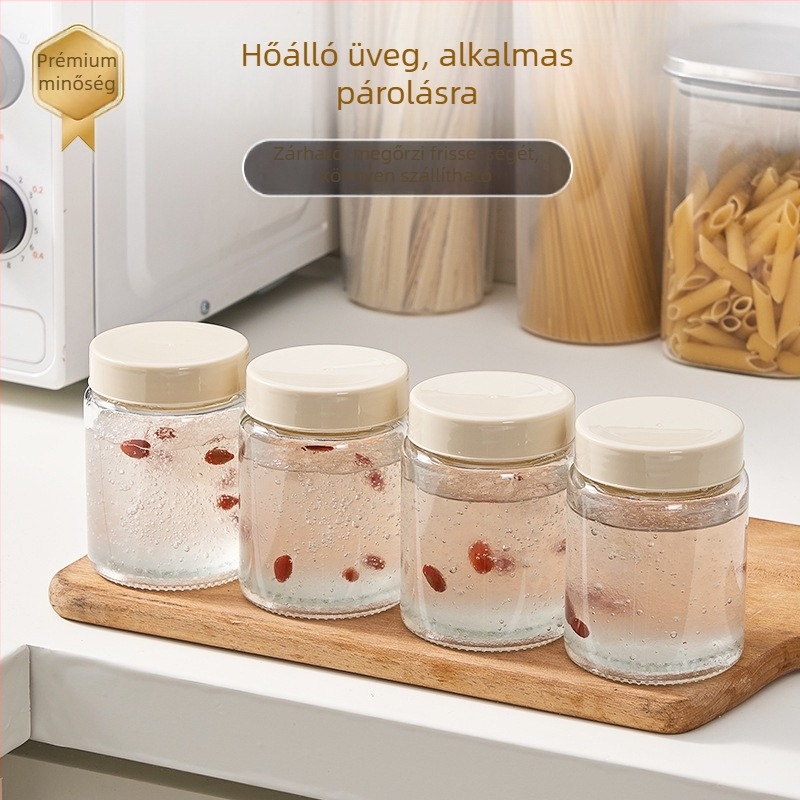 Konyhai üveg zárható fedéllel – fűszertároló, kör alakú, 300 ml alatti kapacitás, élelmiszer-minőség