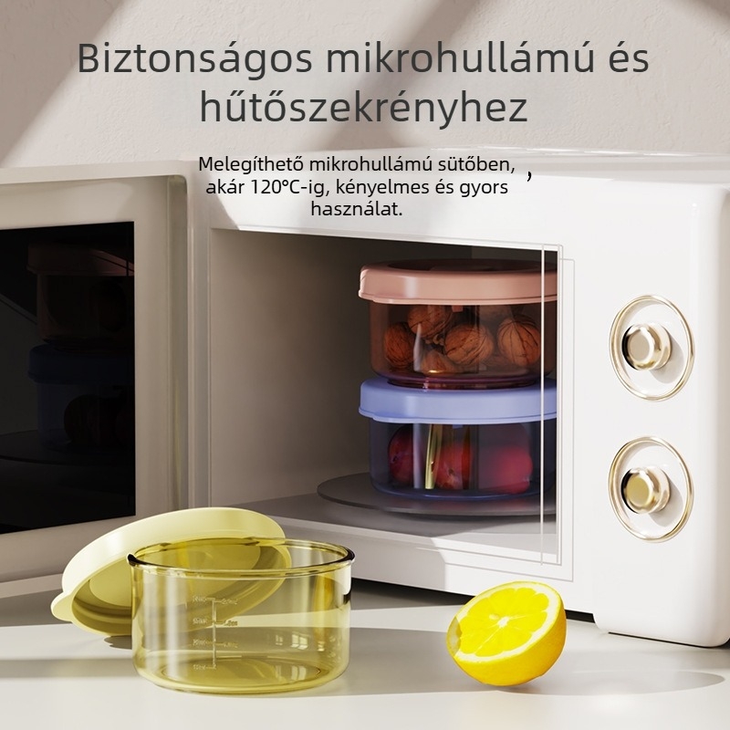 Baba mini élelmiszer-tároló doboz fedővel, élelmiszer-minőségű, mikrohullámú sütőben melegíthető; Anyag: PP • Kapacitás <300 ml • Forma: kör • Átlátszó dizájn