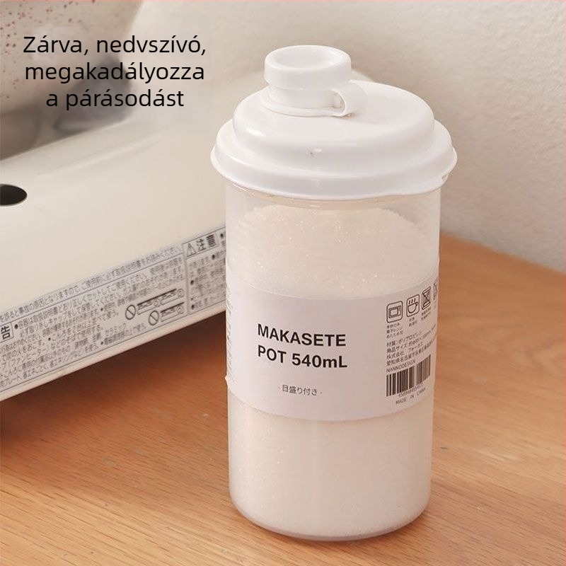 Háztartási tároló cukor és keményítő számára, élelmiszer-minőségű, zárható és nedvességálló adagoló palack
