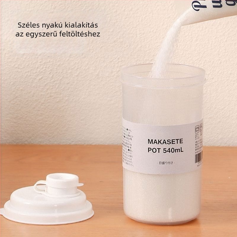Háztartási tároló cukor és keményítő számára, élelmiszer-minőségű, zárható és nedvességálló adagoló palack
