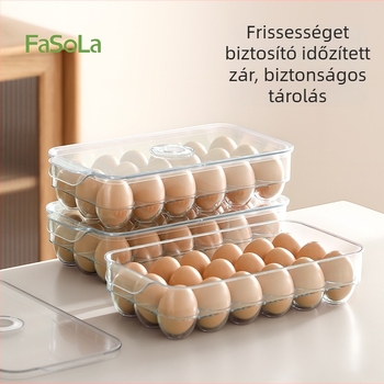 FaSoLa Tojástároló doboz – PET anyag, Mélyebb tojás rekesz, Nagy kapacitás, Fedéllel, Megőrzi a frissességet