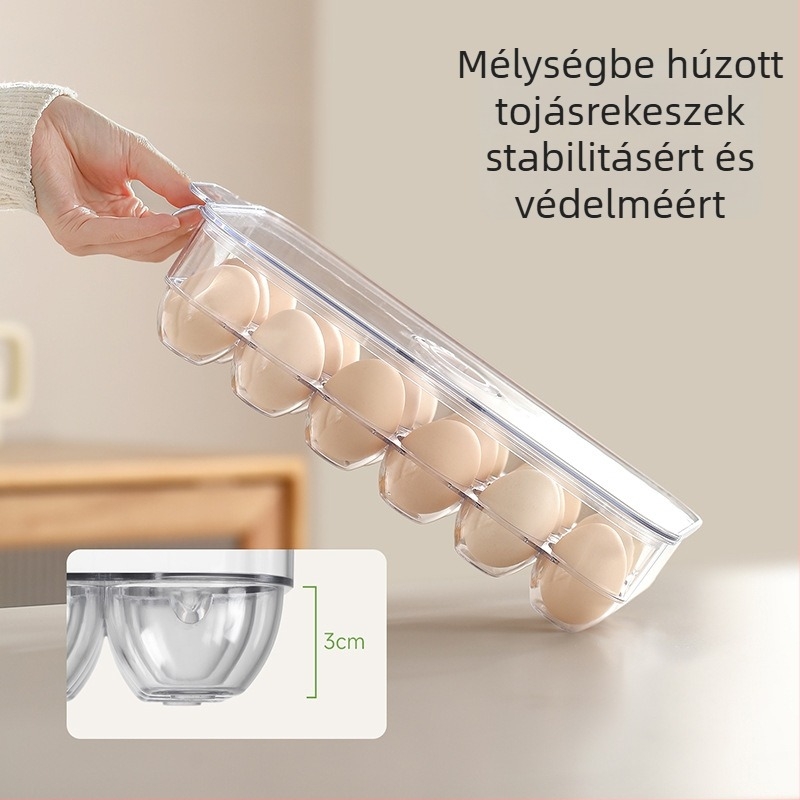 FaSoLa Tojástároló doboz – PET anyag, Mélyebb tojás rekesz, Nagy kapacitás, Fedéllel, Megőrzi a frissességet