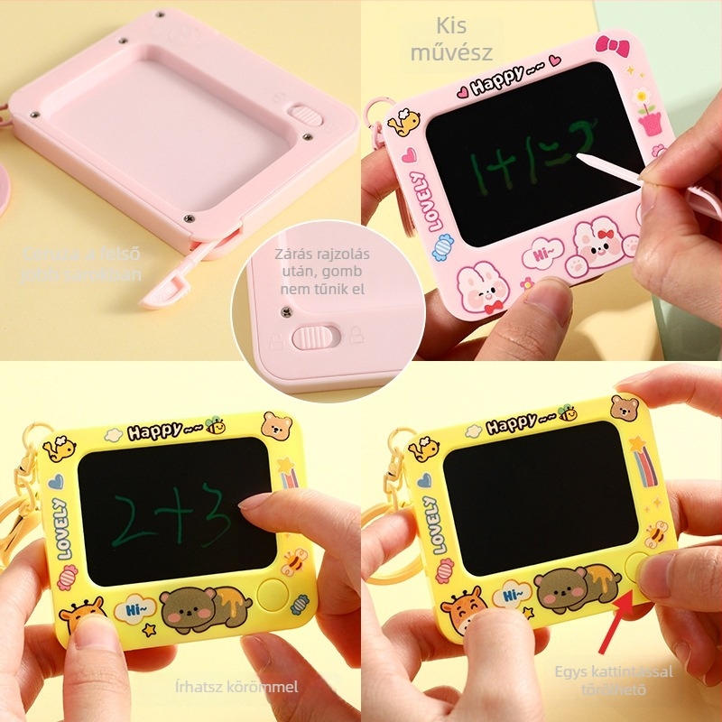 Kulcstartó mini graffiti táblával — rajzfilmszerű stílus, egyedi csomagolás, ajándékba megfelelő