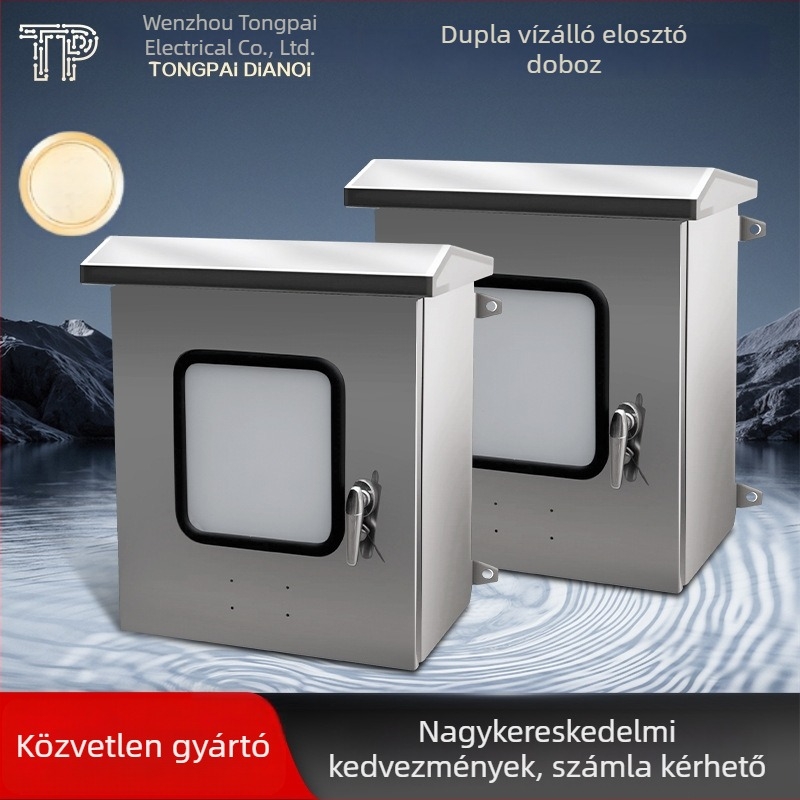 Kétajtós kültéri elektromos szekrény 304 rozsdamentes acélból, IP30, testreszabható.