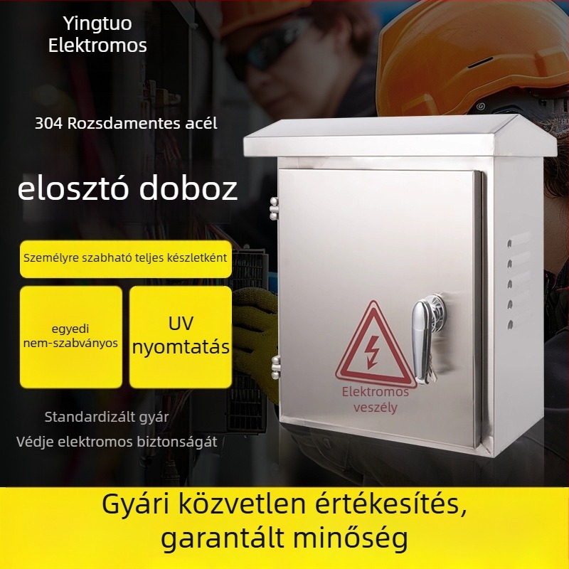 Kültéri rozsdamentes acél elosztódoboz hálózati szekrényhez, IP65 védelem, hím 0,8 mm, testre szabható áramkörök és kapcsolók
