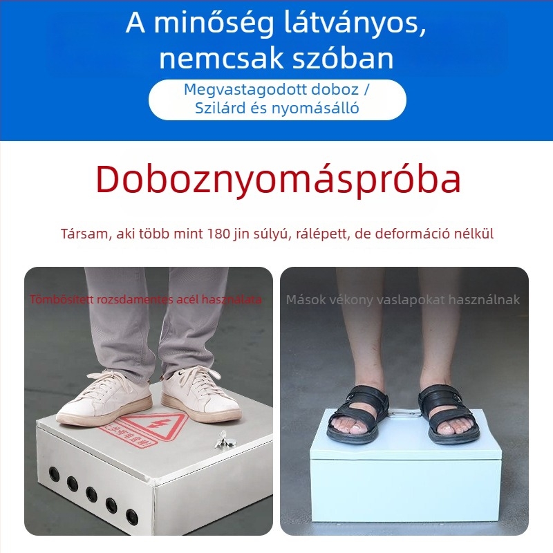 Kültéri rozsdamentes acél elosztódoboz hálózati szekrényhez, IP65 védelem, hím 0,8 mm, testre szabható áramkörök és kapcsolók