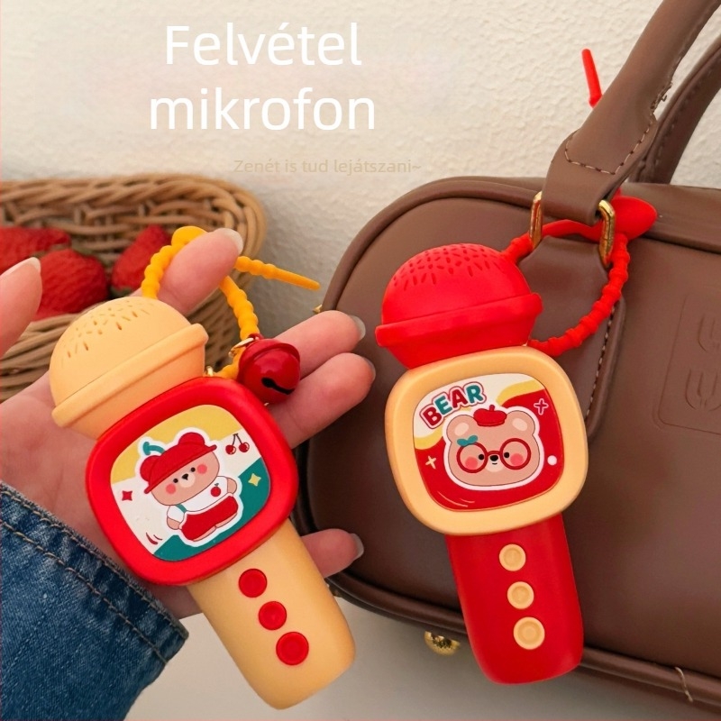 Plüss mikrofon kulcstartó medál – kreatív, bájos kiegészítő pároknak és legjobb barátoknak