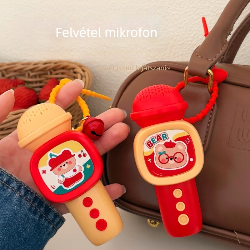 Plüss mikrofon kulcstartó medál – kreatív, bájos kiegészítő pároknak és legjobb barátoknak
