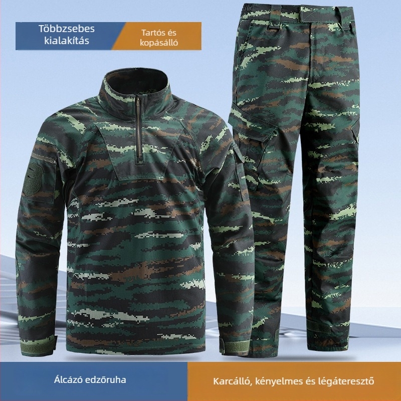 Nyári tigriscsíkos kamuflállal overall, kopásálló, kültéri edzésekhez, teljes készlet oktatónak