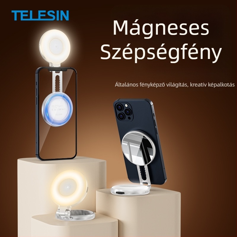 Taixun S5-BGD-01 Mágneses Háromszínű Szépségfény Okostelefonokhoz, Szénszálas Test, Maximális Terhelés 2–5 kg, Tömeg 150 g