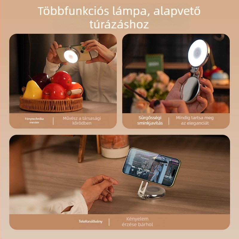 Taixun S5-BGD-01 Mágneses Háromszínű Szépségfény Okostelefonokhoz, Szénszálas Test, Maximális Terhelés 2–5 kg, Tömeg 150 g