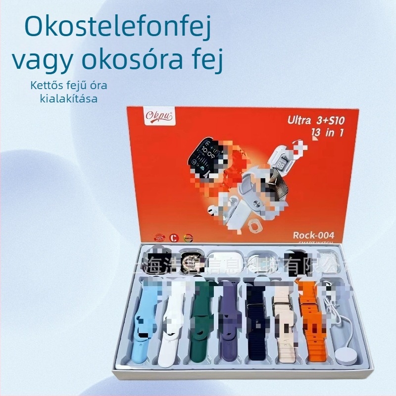 R0ck-004 Okosóra 13-in-1 készlet ULTRA3+S10 – AMOLED kijelző, Bluetooth hívások, pulzusmérés, alvásfigyelés, vezeték nélküli töltés