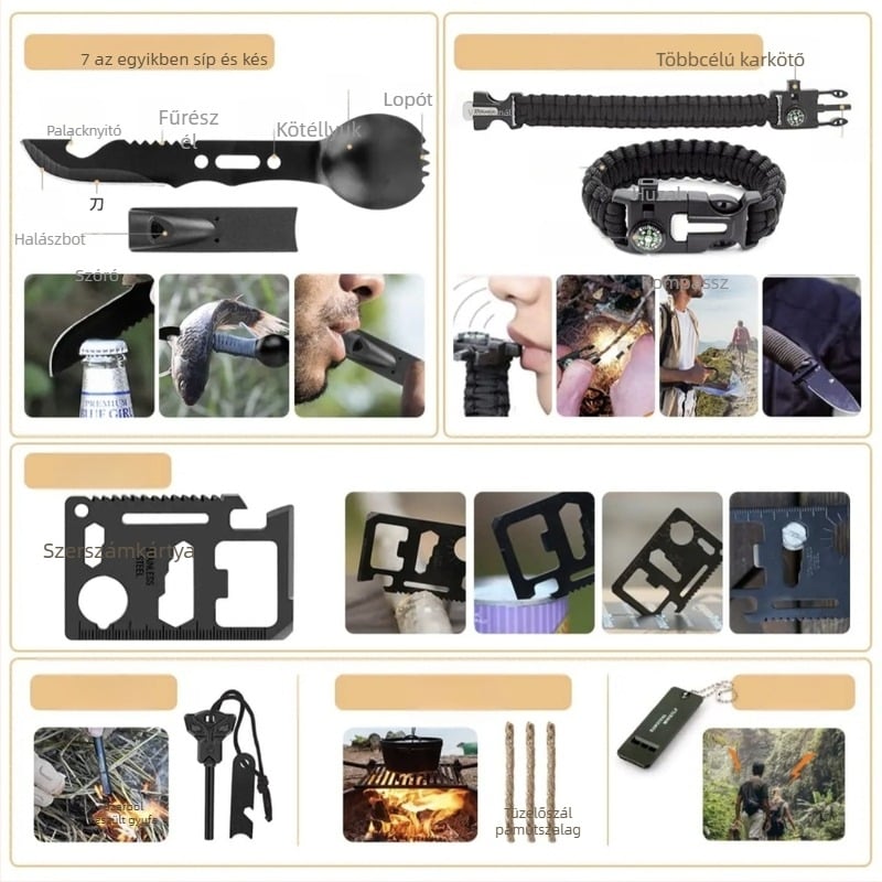 Túlélő eszközök készlet szabadtéri kempinghez és kalandokhoz (Márka: Nothing; Kategória: Túlélő eszközök; Minimális rendelés: 1; Privát címke: Nem)