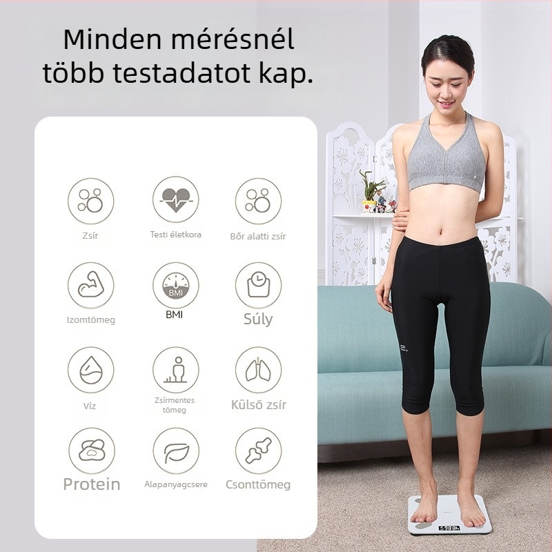 Way One MX80 Digitális testösszetétel-mérleg LCD kijelzővel, 360 kg kapacitás, edzett üveg, akkumulátor/újratölthető