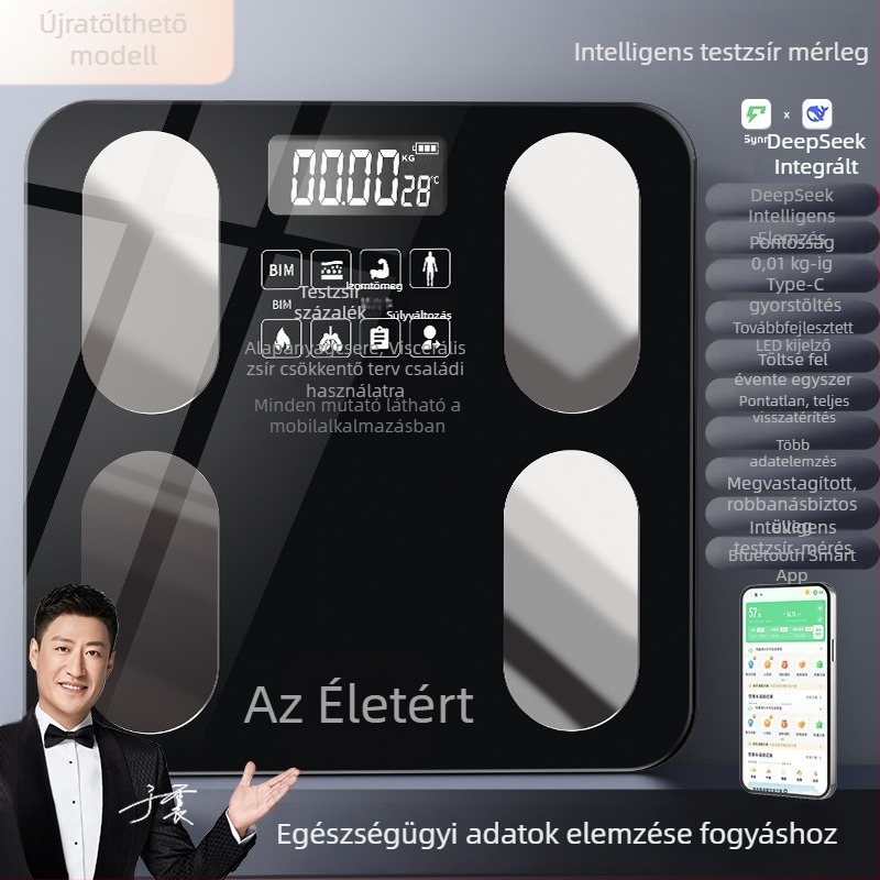 Intelligens testzsírmérleg, magas pontosságú, újratölthető, otthoni használatra, digitális mérleg