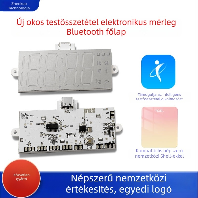 Okos Bluetooth testzsírmérleg LED kijelzővel, 200 kg kapacitással, újratölthető akkumulátorral