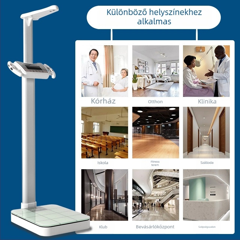Testzsírszámláló mérleg intelligens hanggal és ultrahangos magasságméréssel; méri a testsúlyt, testzsírt, kalóriát és nedvességet; max. 200 kg; Y&p/yipin