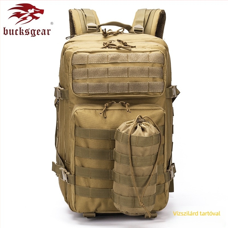 BUCKSGEAR Wolf Commander Kültéri taktikai hátizsák, Nagy 3P, MOLLE, Kamuflázs, Vízálló