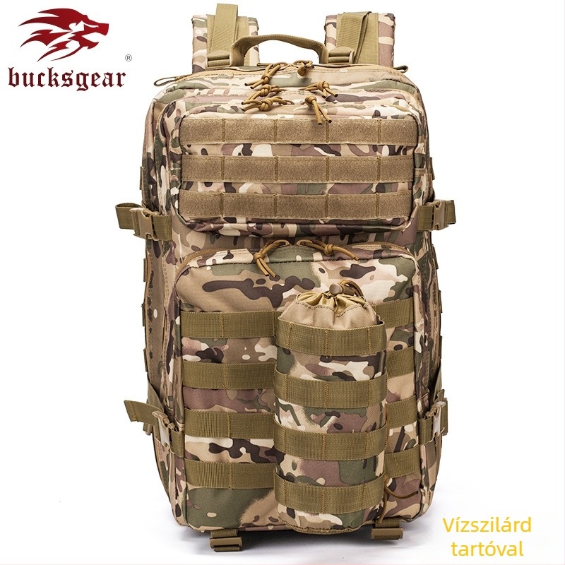BUCKSGEAR Wolf Commander Kültéri taktikai hátizsák, Nagy 3P, MOLLE, Kamuflázs, Vízálló