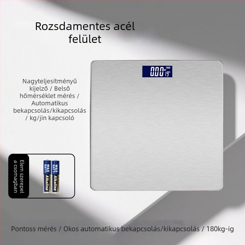 Otthoni digitális testtömeg-mérleg – nagy pontosságú, működik elemmel, méri a testtömeget, maximális terhelhetőség 150 kg