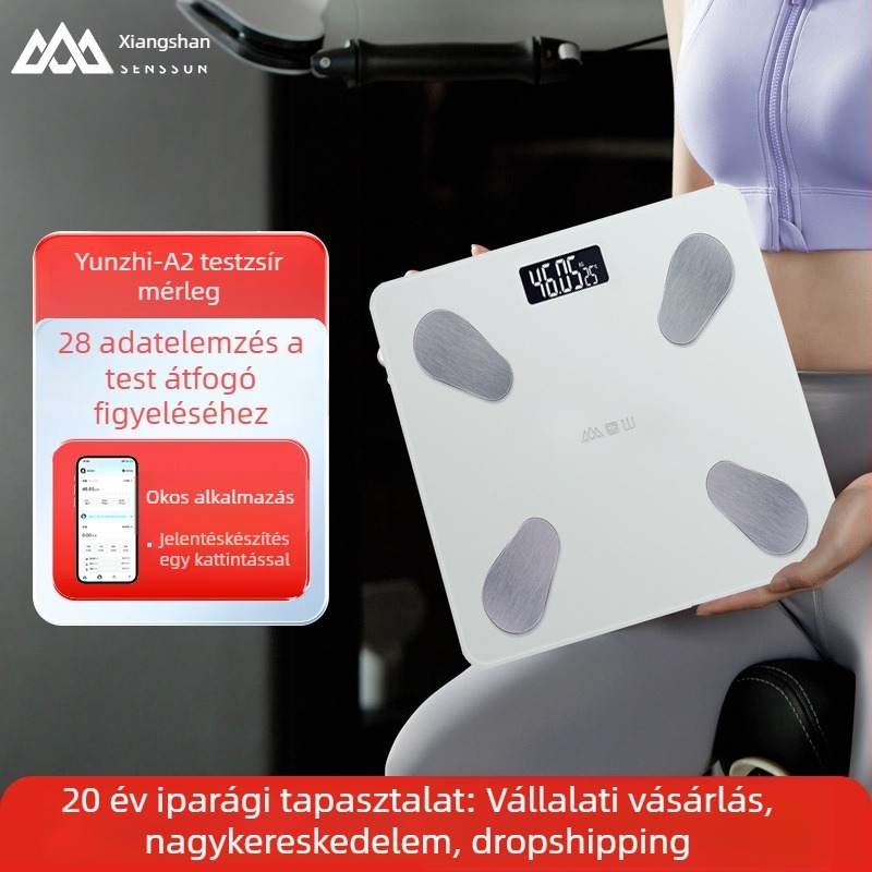 A2 okos testzsírmérő mérleg alkalmazással – 150 kg teherbírás, méri a testsúlyt, testzsírt, kalóriákat és hidratáltságot