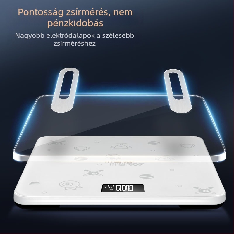 Elektronikus testtömeg- és testzsír mérő, edzett üvegből, intelligens zsírmérés, háztartási használatra