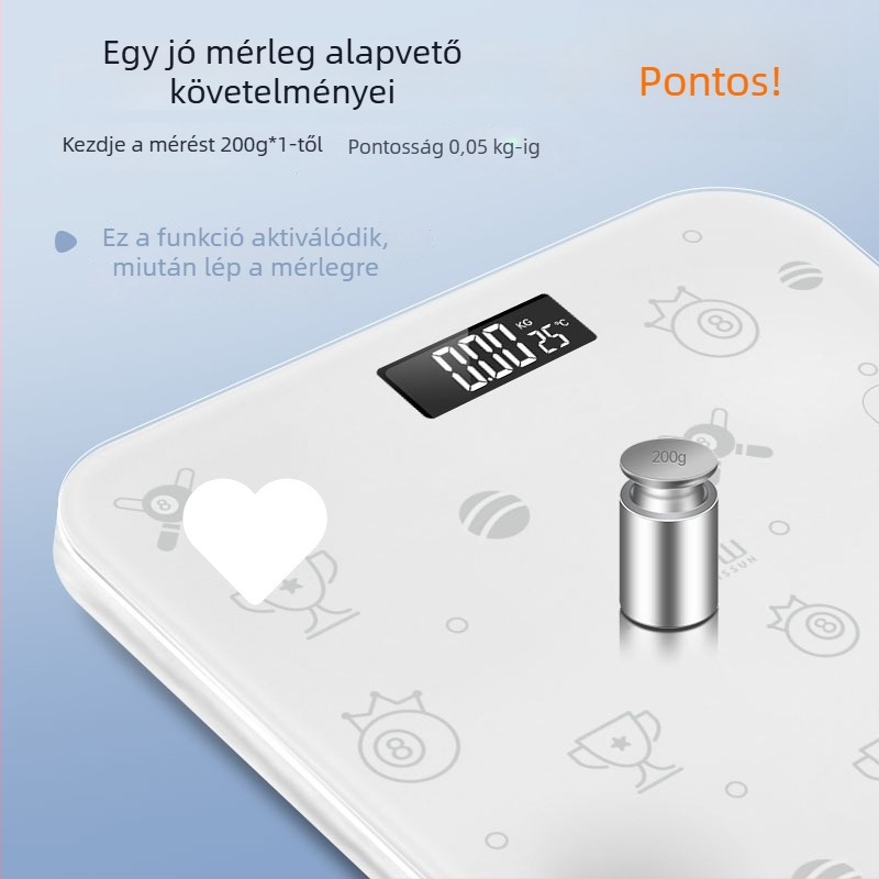 Elektronikus testtömeg- és testzsír mérő, edzett üvegből, intelligens zsírmérés, háztartási használatra