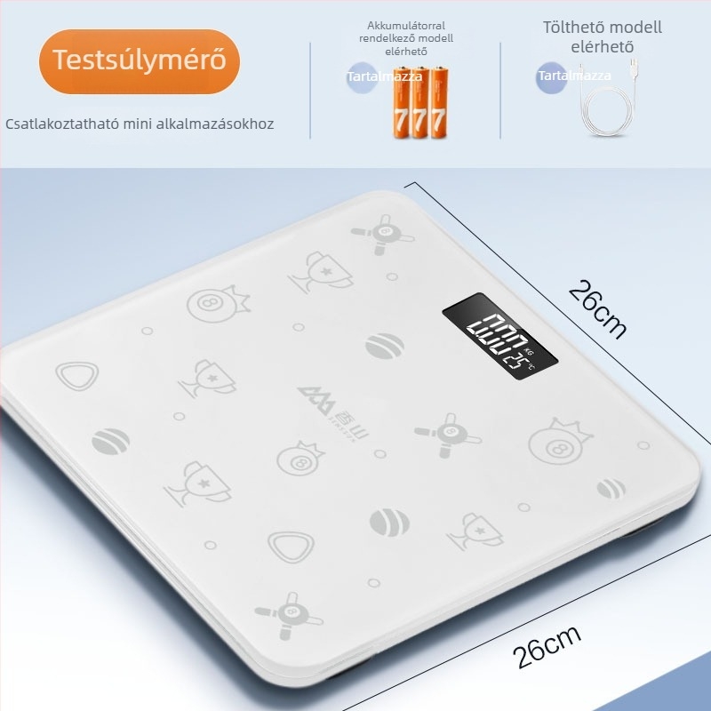 Elektronikus testtömeg- és testzsír mérő, edzett üvegből, intelligens zsírmérés, háztartási használatra