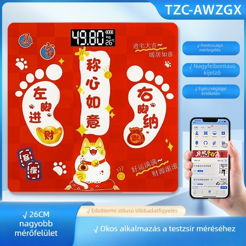 TZC-AWZGX Bluetooth testtömeg-skála USB töltés vagy 7 elemű akkumulátor, LCD kijelző, mérési tartomány 0-360