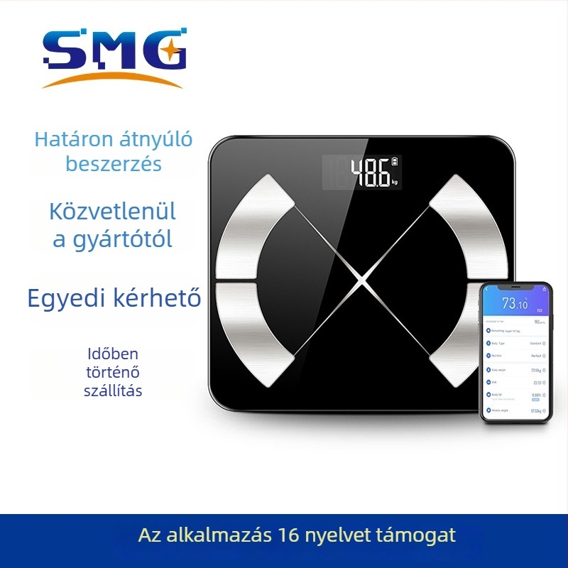Elektronikus Bluetooth testtömeg-mérleg, márka ACCUWAY/aikangwei, maximális terhelés 180 kg, csomagolás: 10 készlet dobozonként