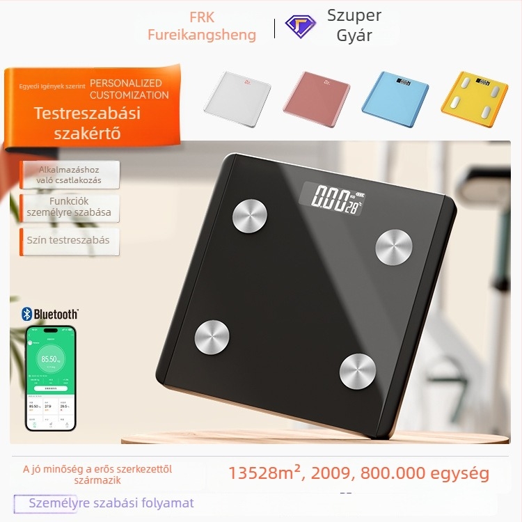 Digitális testtömegmérő testzsír- és víztartalom mérésével, kapacitás 3–180 kg, 2 hüvelykes LCD kijelző, edzett üveg, modell B88