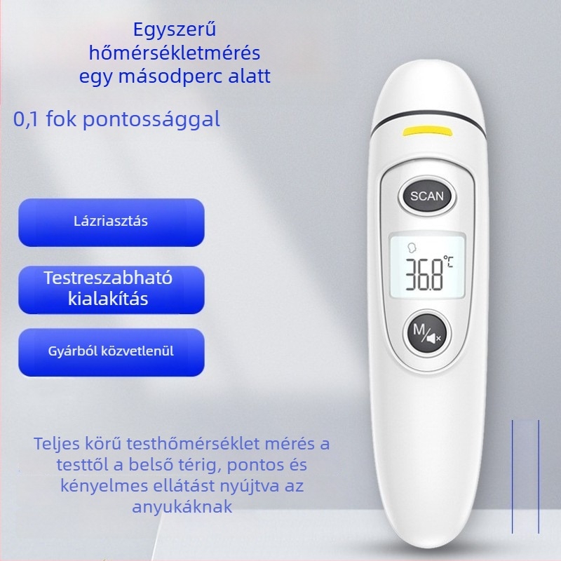 Gold diagnosis IR100 érintés nélküli infravörös hőmérő testhőmérséklet, tárgy- és helyiséghőmérséklet mérésére; kézben tartható, hordozható, érintkezés és érintés nélküli üzemmódok; 2x AAA elem több mint 3000 mérés; Guangdong gép jóváhagyás 20202071679