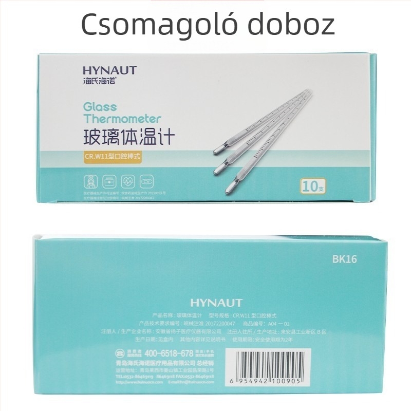Orvosi üveg higanyos hőmérő, hónalj és száj használatra, újrahasználható, 10 darabos doboz, márka Hainuo
