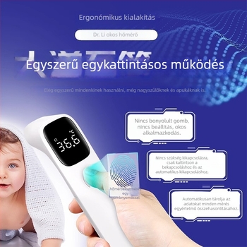 Elektronikus homlokhőmérő otthoni használatra, orvosi szintű pontossággal; Márka: Lierdoct/Dr Li; Modell: Thermometer baby body temperature gun for infants and young children; Akkumulátor: 2 AAA; Súly: 44 g; Alkalmas felnőtteknek, gyerekeknek és csecsemőkn