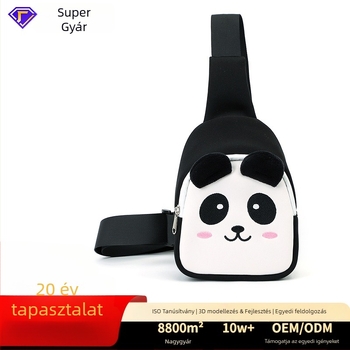 Gyerekeknek készült panda mintás crossbody válltáska, cipzáras nyitás, belső cipzáras zseb, diving anyag