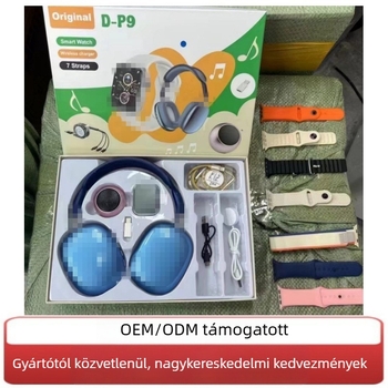 D-P9 okosóra Bluetooth hívásokkal és P9 fejhallgatóval — pulzus, vérnyomás és oxigén monitorozás; alváskövetés; 7–14 napos akkumulátor-élettartam